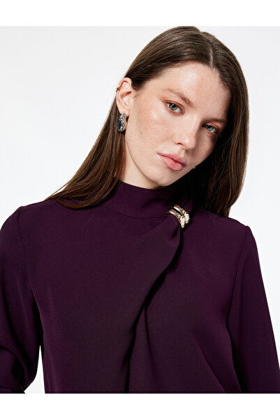 Koton Asymmetric Collar Long Sleeve Blouse with Metal Accessories