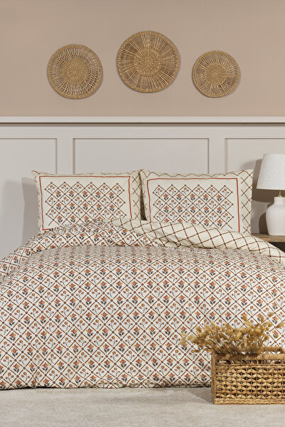 Elart Terra Duvet Cover Set Double Size 100% Cotton Ranforce Fitted Sheet (200X220 cm) Cinnamon