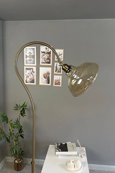 Bamyum Vishi Bal Rengi Cam Lambader Soru İşareti Gövde Modern Dekoratif Metal Oturma Odası Zemin Lambası