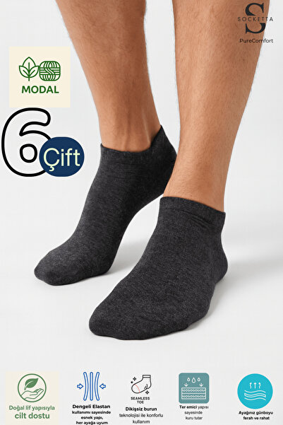 Socketta Men's Modal Seamless 6-Piece Anthracite Booties Socks – Premium