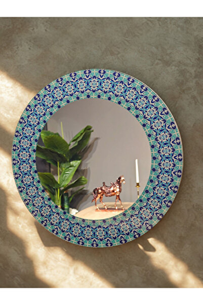 lufihome Cove – Mavi Yeşil Desenli Yuvarlak Ayna
