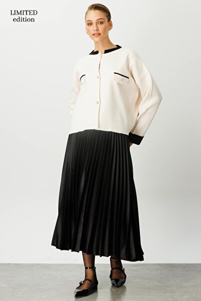 Hooopstore Πλεκτό Μπουφάν Contrast ριγέ - Κρεμ