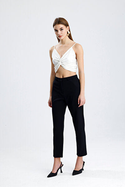 Sense Pantolon - Bilekte Atlas Kumas Pantolon | Pnt19003 Siyah