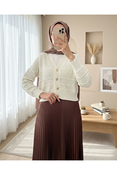 Modamorfo Πλεκτή Ζακέτα με Διάτρητα Κουμπιά - Κρεμ