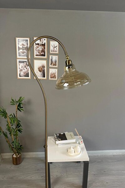 Bamyum Vishi Bal Rengi Cam Lambader Soru İşareti Gövde Modern Dekoratif Metal Oturma Odası Zemin Lambası