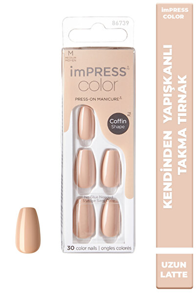 Impress Color Kendinden Yapışkanlı Takma Tırnak Uzun Nude Latte