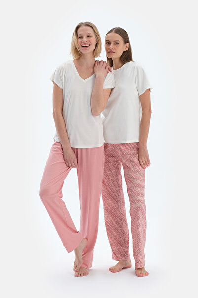 Dagi Pantaloni cu modele și uni, cu măsură de țesătură Dusty Rose