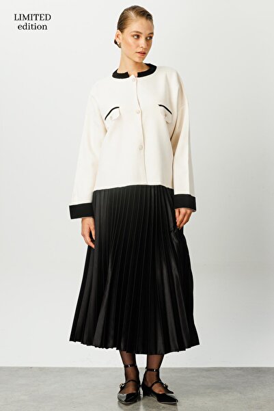 Hooopstore Πλεκτό Μπουφάν Contrast ριγέ - Κρεμ