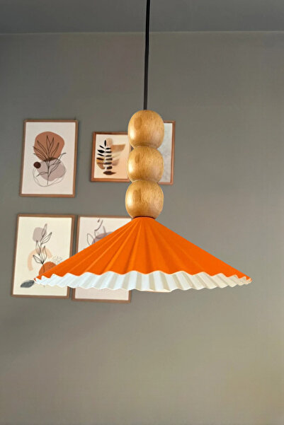 Bamyum Avilla Turuncu Tekli Metal Avize Ahşap Üç Boncuk Cafe Mutfak Modern De...