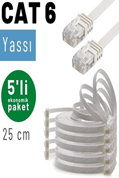IRENIS 5 Adet Cat6 Yassı Ethernet Network Lan Internet Kablosu Beyaz-25cm