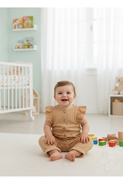 Kidaxi Ribbed Ruffle Baby Girl Jumpsuit