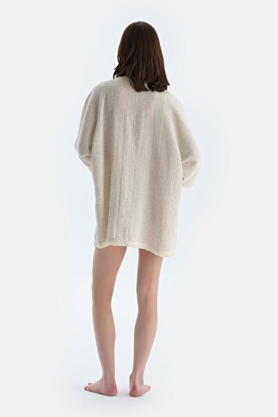 Dagi Ecru Rope Tie Detailed Kimono