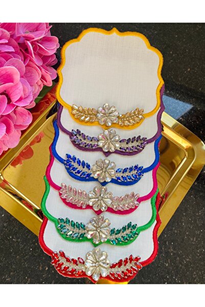 ELÇİÇEK HOME Sunum Peçete,Kokteyl Peçete,Lüks Taşlı Kahve Yanı Sunum Peçete 6 Adet