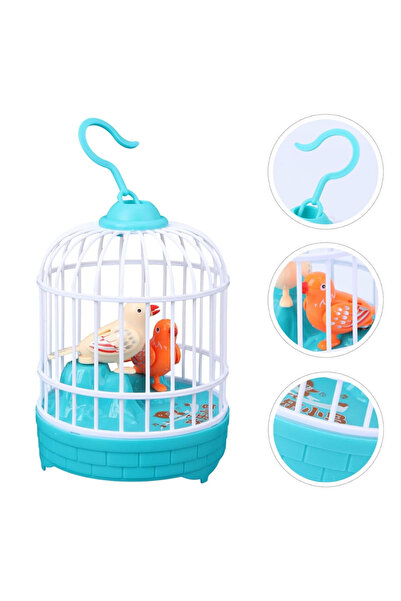 DAT لعبة قفص الطيور بالتحكم الصوتي مع طيور تغني وترفرف (20 سم)