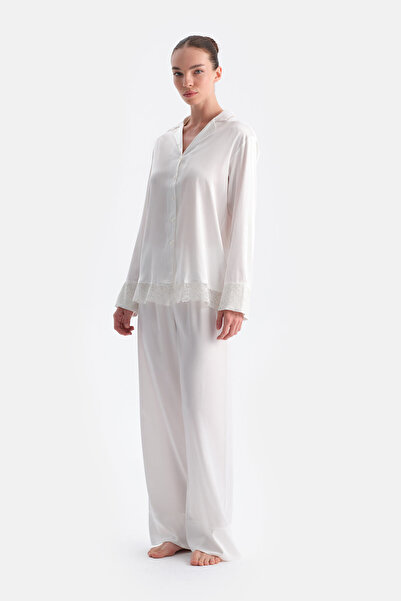 Dagi Cămașă de mireasă din satin cu detaliu din dantelă albă