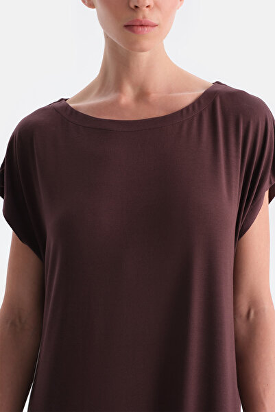 Dagi Plum Slit Short Sleeve Nightgown