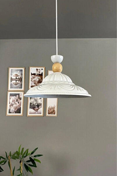 Bamyum Ralivo Beyaz Metal Avize Tekli Ahşap Şapka Başlık Mutfak Modern Dekora...