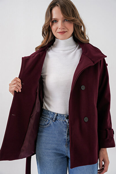 Bigdart Women's Belted Cashmere Coat 9162 - Burgundy