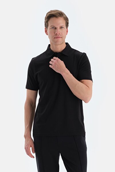 Dagi Μαύρο μπλουζάκι με κοντό μανίκι από μεταξωτό γιακά πόλο