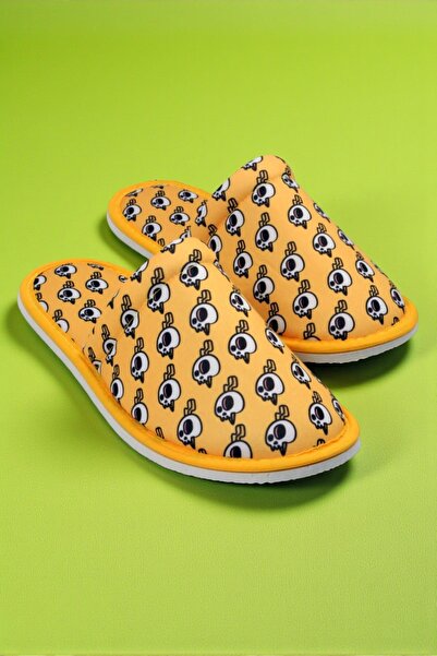 Chochili Ανδρικές παντόφλες σπιτιού με μαλακή σόλα με κίτρινο κρανίο