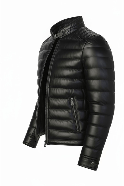 CIVILTIPOLO Jachetă și palton din piele pentru bărbați, neagră, slim fit, cu blană groasă în interior, hidrofugă