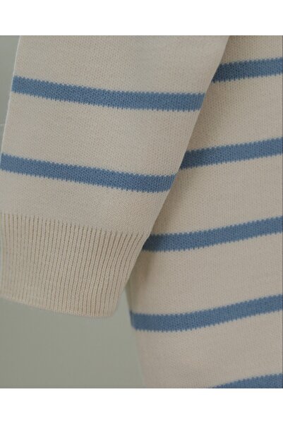 Modamorfo Striped Buttoned V-Neck Sweater Cardigan -Blue