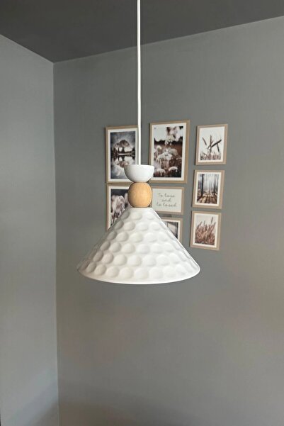 Bamyum Rumy Beyaz Tekli Avize Ahşap Kafa Başlık Sarkıt Ofis Showroom Salon Mutfak Avizeleri