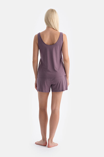 Dagi Plum Thick Strap Cotton Modal Tank Top Shorts Set