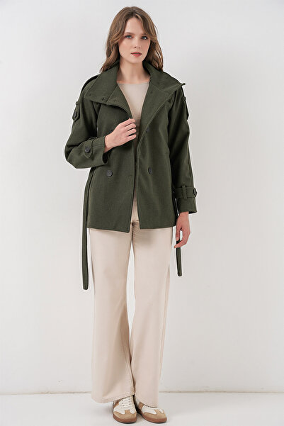 Bigdart Women's Belted Cashmere Coat 9162 - Khaki