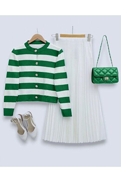 Modamorfo Ringed Metal Buttoned Short Cardigan - Forest Yş.