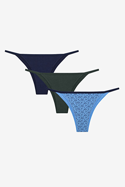 Penti Navy Simple Floral Pamuklu 3lü Çok Renkli Brazilian Külot