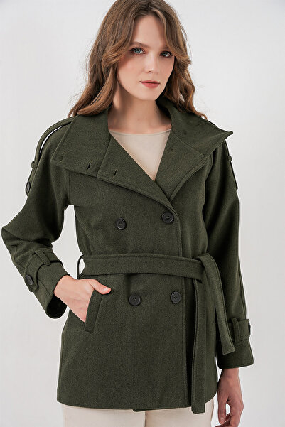 Bigdart Women's Belted Cashmere Coat 9162 - Khaki