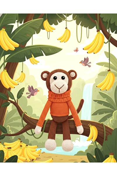 Toyscity Turuncu Kazaklı Maymun Amigurumi Organik Örgü Oyuncak