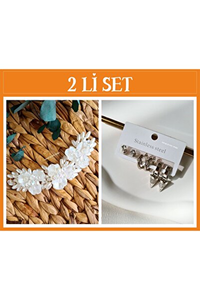 Mirage Design مشبك عروس مصنوع يدويًا وأقراط فضية مفصلة من الفولاذ 02