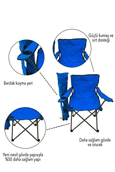 EksikSepeti 2 Adet Katlanır Kamp Sandalyesi Taşıma Çantalı Bardaklıklı Mavi