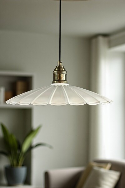 Bamyum Risso Beyaz Metal Büyük Avize Lale Başlık Tekli Rustik Cafe Mutfak Modern Sarkıt Aydınlatma