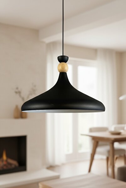 Bamyum Champion Siyah-Beyaz Ahşap Şapka Tekli Avize Sarkıt Salon Mutfak Butik...