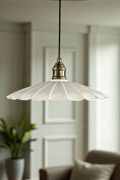 Bamyum Risso Beyaz Metal Büyük Avize Lale Başlık Tekli Rustik Cafe Mutfak Modern Sarkıt Aydınlatma