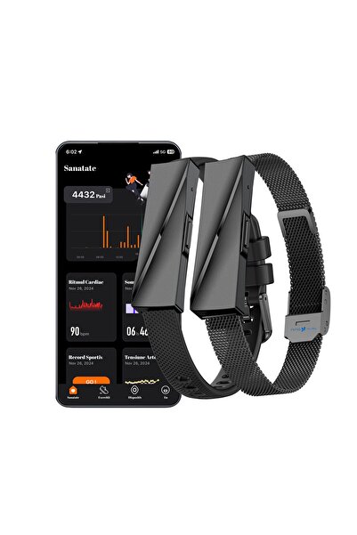 NITOPLAY Bratara Smart Fitness Inteligenta Nitoplay® Elegance, Neagra, 2 Curele, Bluetooth, GPS, Android/iOS