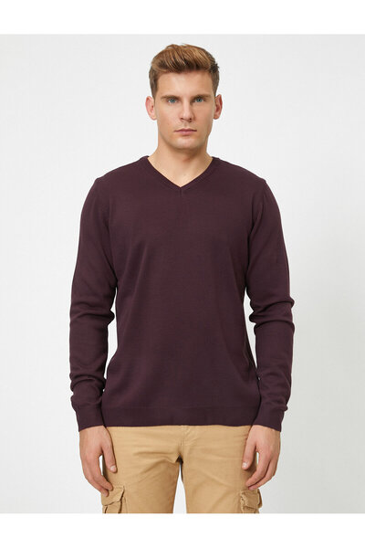 Koton Strickpullover mit V-Ausschnitt und langen Ärmeln