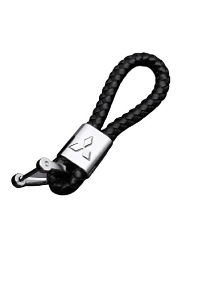 Mitsubishi Metal keychain with braided leather and logo