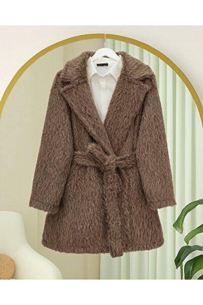 Modamorfo Beli Kuşaklı Cepli Sakallı Kap -Vizon