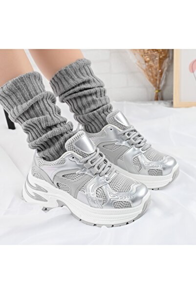 Tmall Pantofi sport pentru femei, cu inserții de plasă, D1387, gri