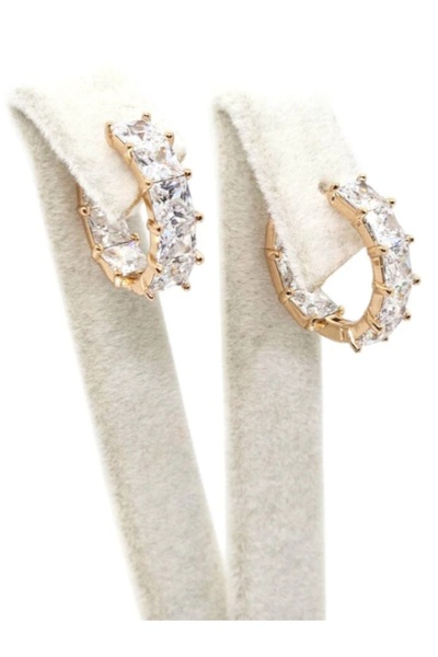 XUPING JEWELRY 18K Gold Renk Taşlı Halka Küpe | Jiro Accessories – XP Baskılı 316L Çelik