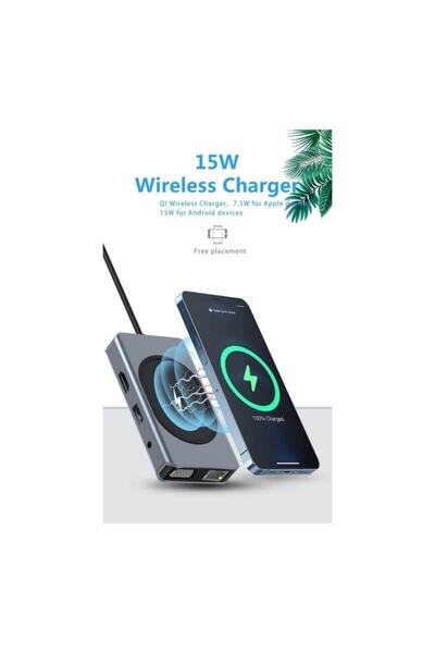 Genel Markalar Macbook Uyumlu Type-c To Usb 3.0 4k Hdmı Gigabit Rj45 Aux 9 Port Çevirici Hub Adaptör