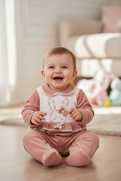 Babydola Babydoıla Velvet Footed Romper with Snap Fasteners on the Back