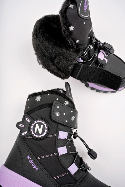 McDark Черни лилави кожени ботуши за момичета