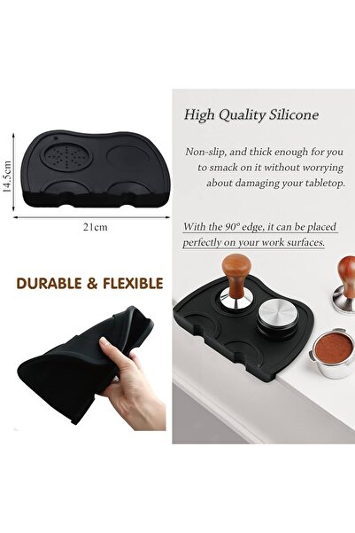 VESTRON Espresso Barista Tamper Temper Tamping Mat Düz Taban Siyah Silikon 2li
