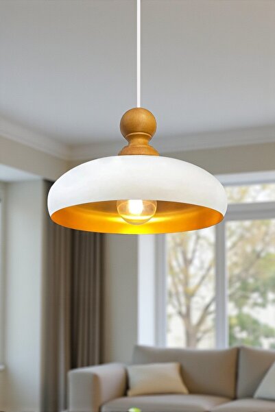 Bamyum Estrela Beyaz Sarkıt Ahşap Başlık Avize Iç Mekan Aydınlatma Dekoratif Mutfak Hol Cafe Ofis