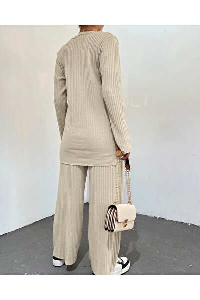 Modamorfo Komplet garniturowy z okrągłym dekoltem i koszulką typu Camisole w kolorze kamienia